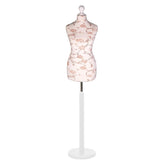 Display Guru Female Uk Size 6/8 Dressmakers Tailors Dummy Mannequin , Brown flower on cream Torso Bust with White Wood Round Base
